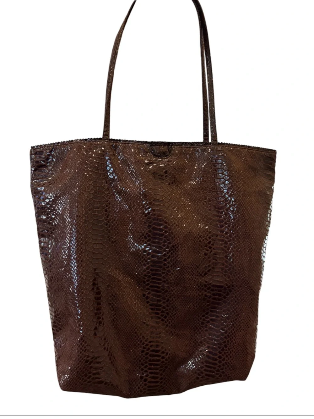 Carlos Falchi NWOT Oversized Embossed Snakeskin Tote Brown w/ Matching Zip Pouch